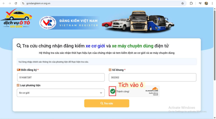 Chọn tích vào ô