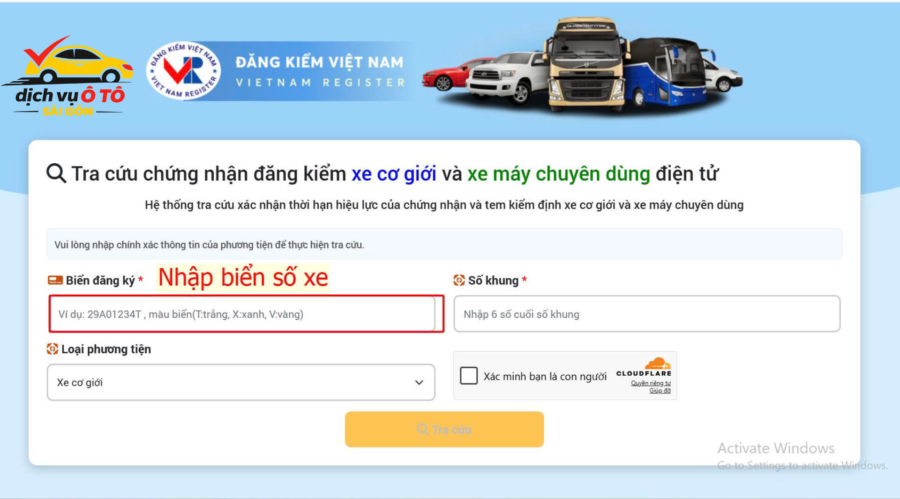 nhập biển số xe