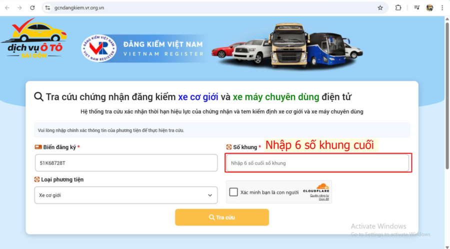 Nhập 6 số khung cuối