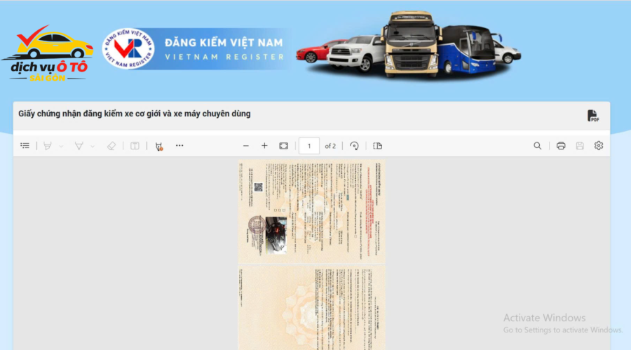 giấy chứng nhận đăng kiểm đã có trên hệ thống