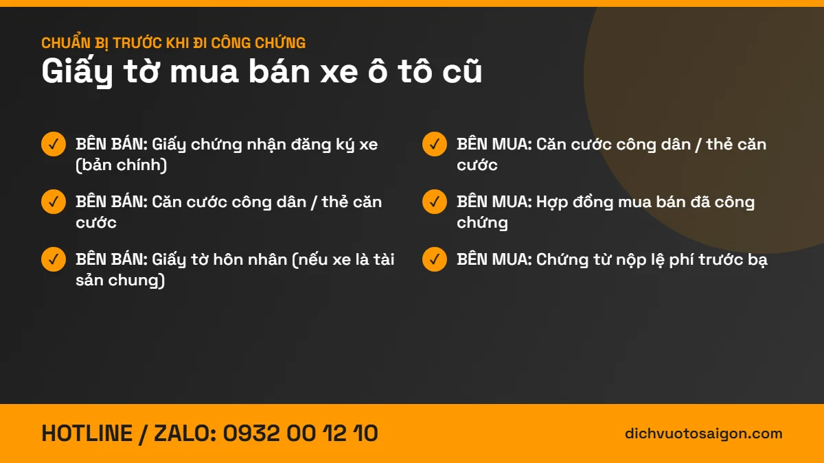 Giấy tờ cần chuẩn bị khi mua bán xe ô tô cũ
