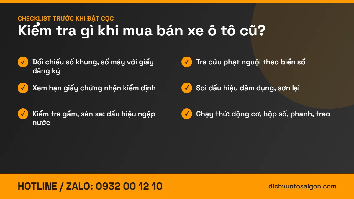 Checklist kiểm tra khi mua bán xe ô tô cũ