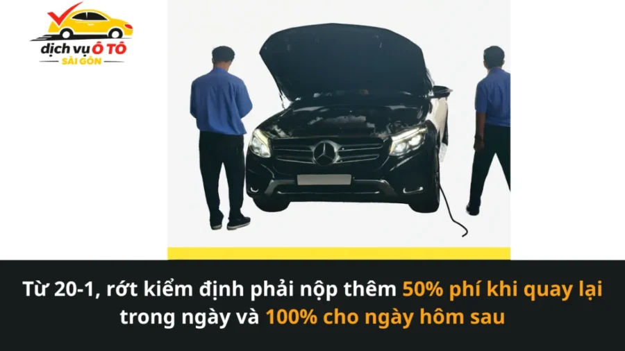 phương tiện bị rớt kiểm định sẽ phải nộp thêm 50% phí khi quay lại trong ngày và 100% cho ngày hôm sau